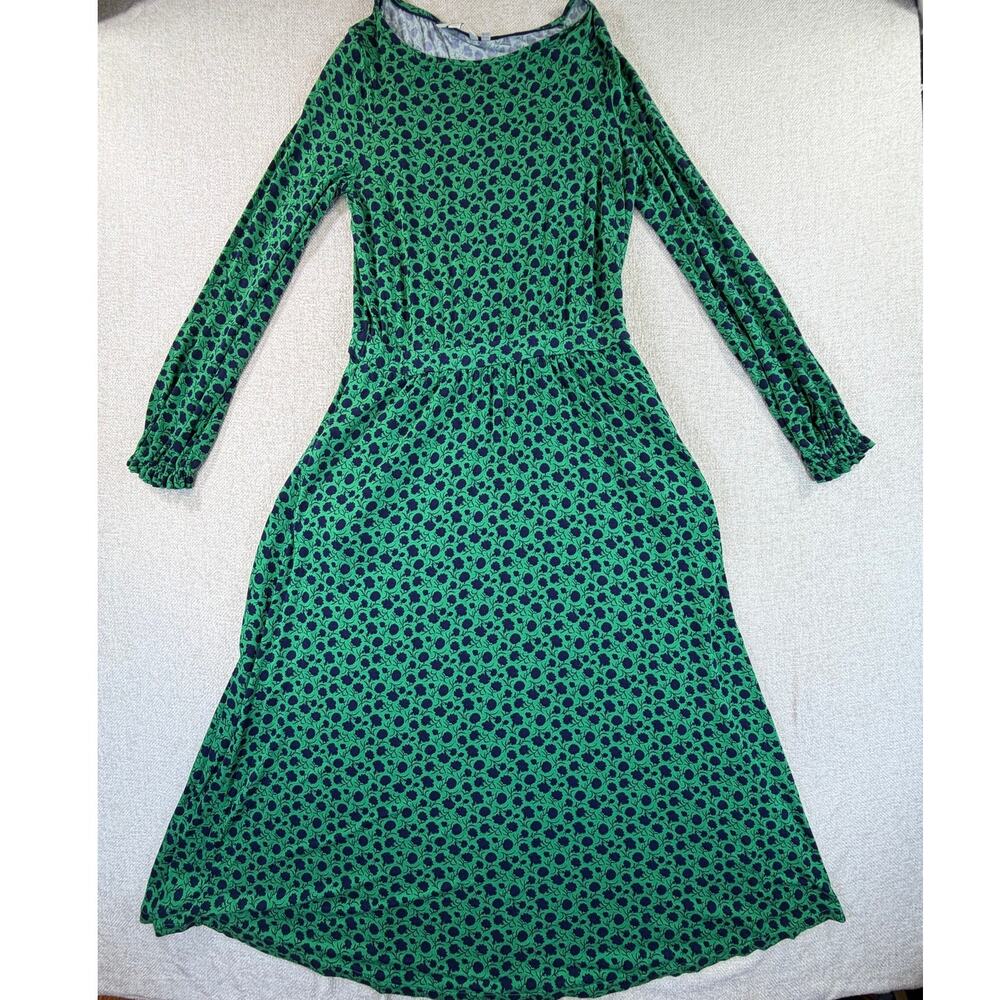 Boden Women's 10L Green Blue Floral Long Sleeve Knit Maxi Dress Cottagecore Boho